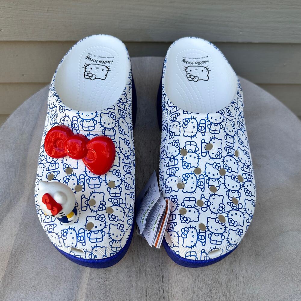 Crocs HELLO KITTY 50th Anniversary Blue Glitter Siren Clog Womens 13 Mens 11 - Picture 3 of 14